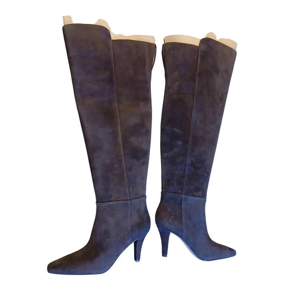 Vince Camuto Sabella Brown Suede Over The Knee Boots Pointed Toe Stiletto 8M